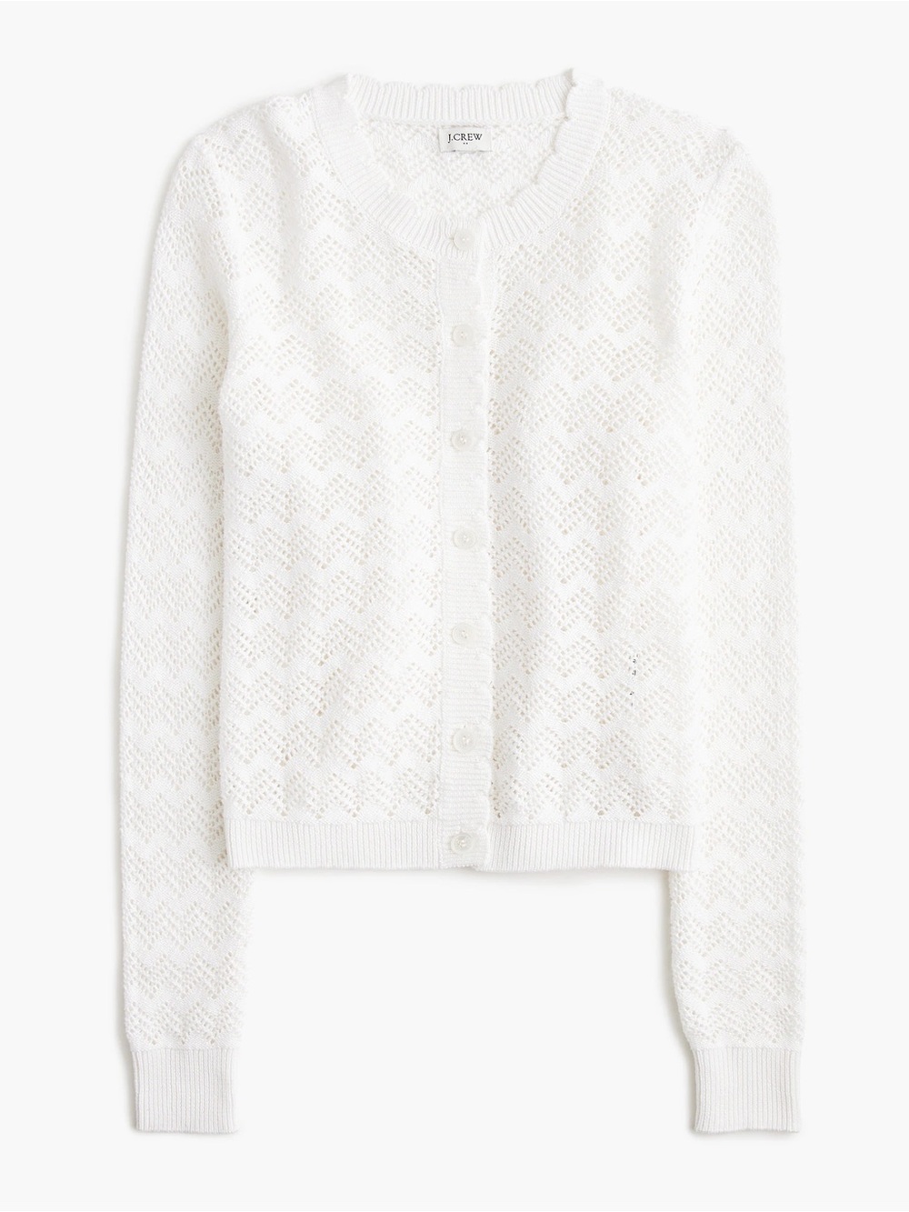 J. Crew Scalloped Pointelle Cardigan  100% cotton Sweater Size Small